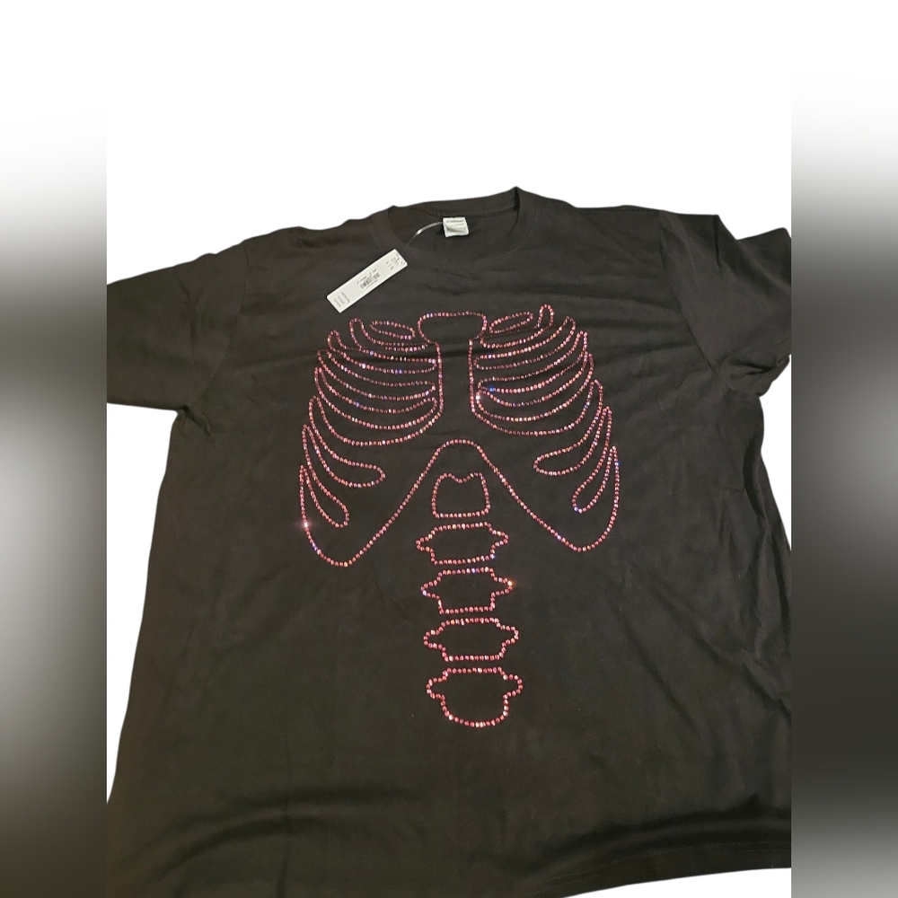 PINK Victoria's Secret Black Top with Pink skeloton rhinestones!